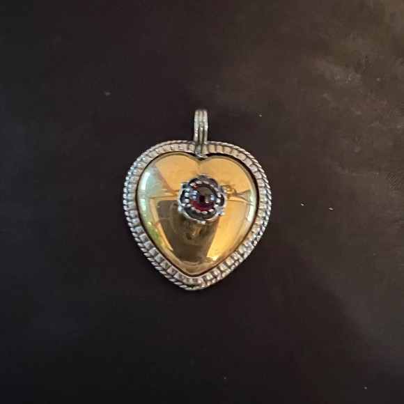 Heart Shape Locket Jewelry - Vintage Heart Shape Dipped in Gold Sterling Heart with Red Cabachon Stone